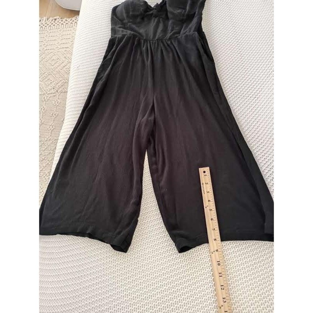 Lily Rose XL Black Wide Leg Jumpsuit Sweetheart Tie Front Smocked Coquette Curve - Picture 6 of 15